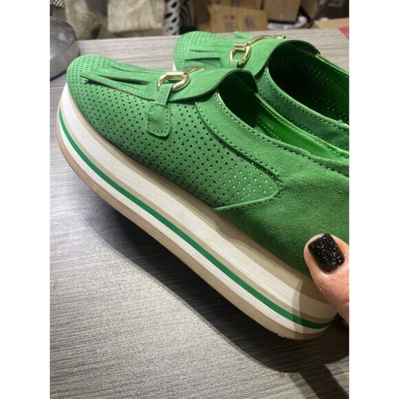 Crown And Ivy Green Perforated Suede Loafers With Fringe & Gold Bit Detail 9.5 - Picture 5 of 8